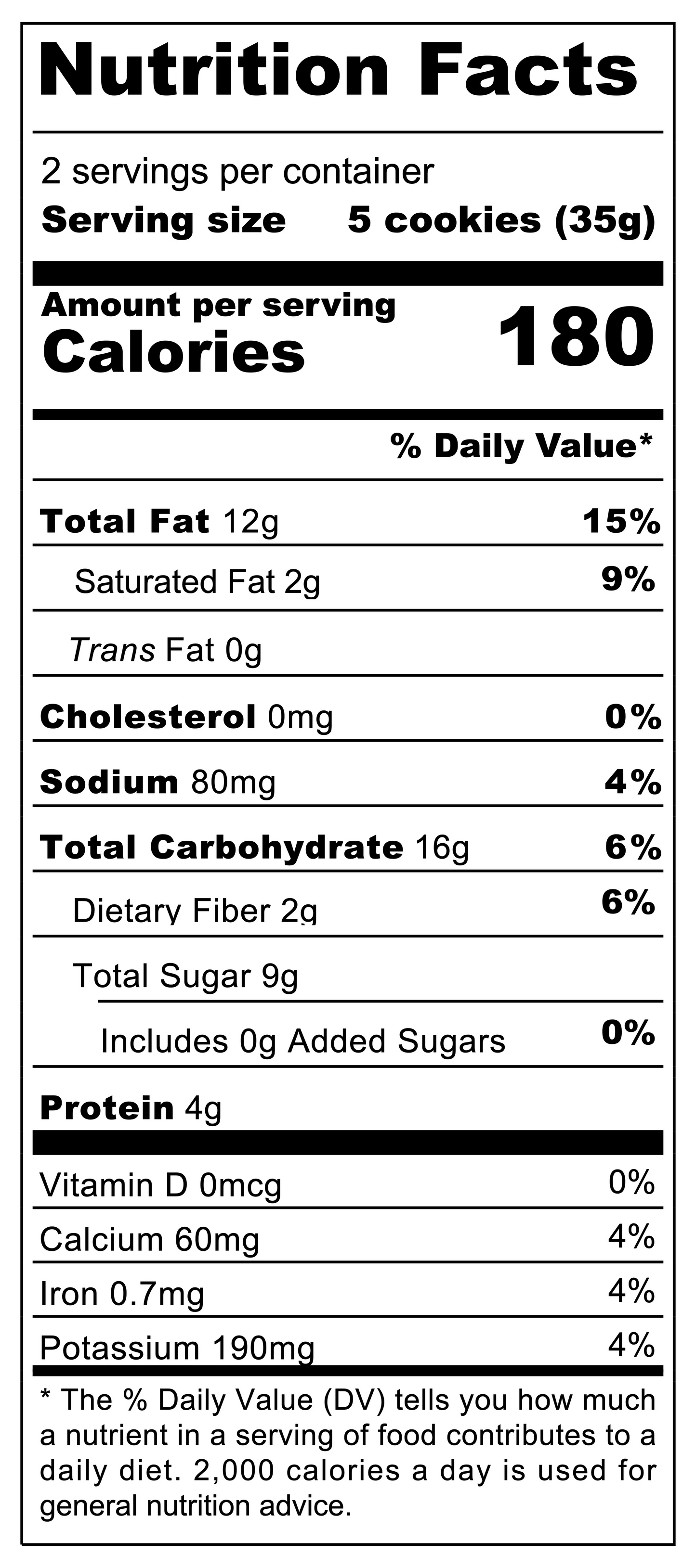 Choc Chip Snackies Nutritional Facts - Nowhere Bakery
